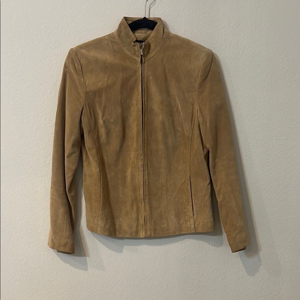 Ann Taylor Tan Leather Jacket Cropped Zip-Front